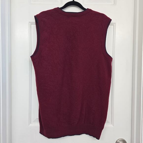 Men’s Lambswool Sweater Vest Red Knit Pullover V-Neck Sz M BusinessCasual Preppy - Picture 4 of 7